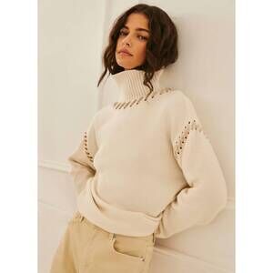 NEW SOMETHING NAVY turtleneck sweater with stitching details in ivory